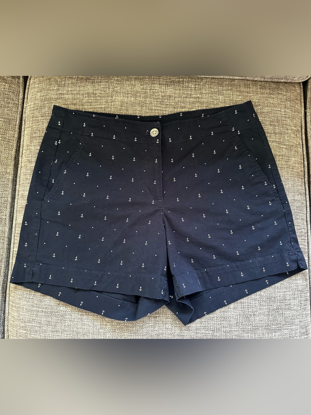 Nautica Navy Anchor Print Stretch Twill Shorts - Size 8